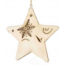 Χριστουγεννιάτικο Κρεμαστό Ξύλινο Αστέρι Μπεζ, 3D με Χιονονιφάδα και Σχέδια (10cm)